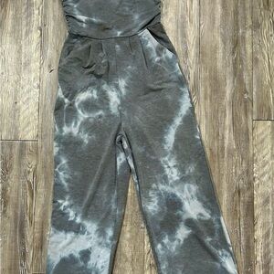 Gray Tie-Dye Strapless Women's Jumpsuit